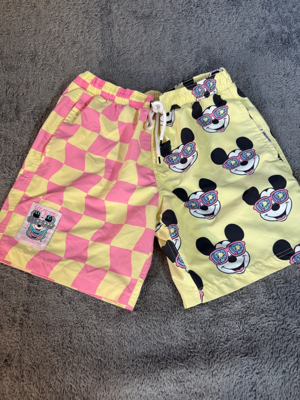 Disney Pink & Yellow Checkerboard Mickey Swim Shorts